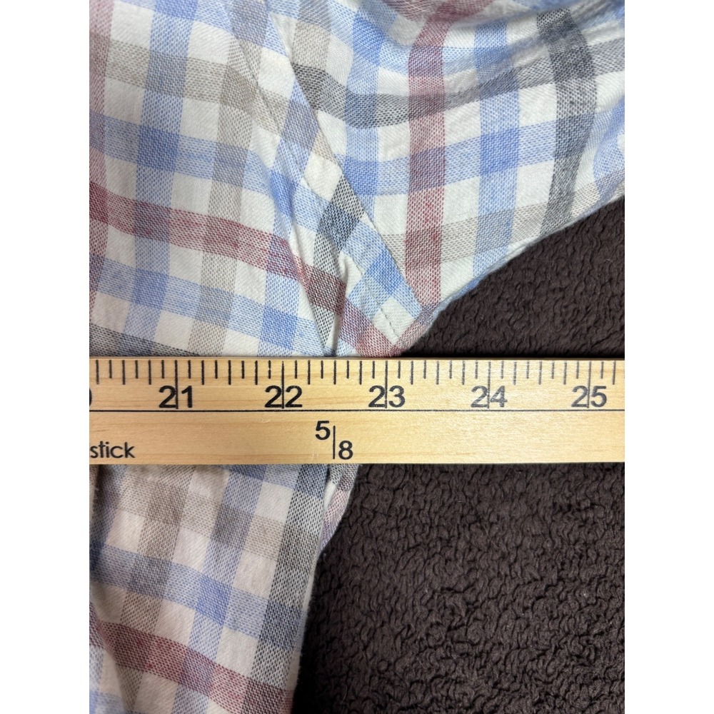 Peter Millar Mens Large Blue Red Plaid Long Sleeve 100% Cotton Button Down Shirt - Picture 5 of 8